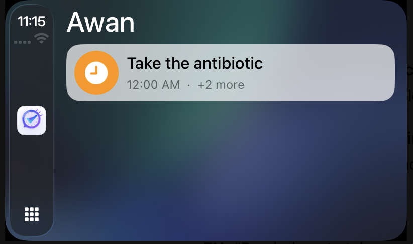 Awan reminders displayed in CarPlay