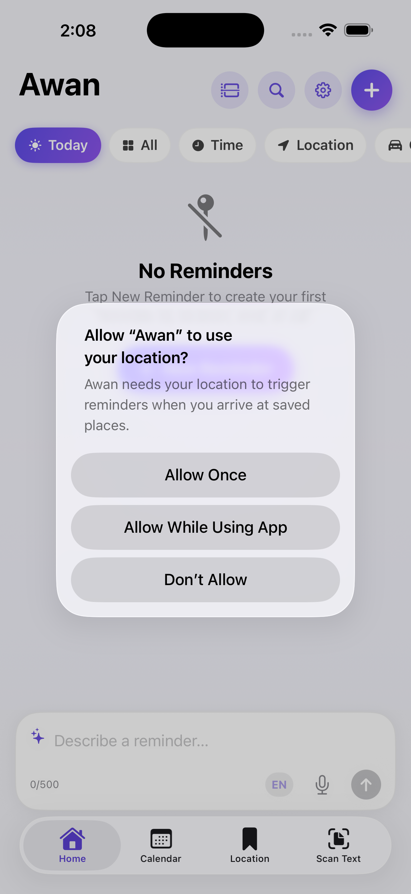 Awan location permission prompt with Allow While Using App option