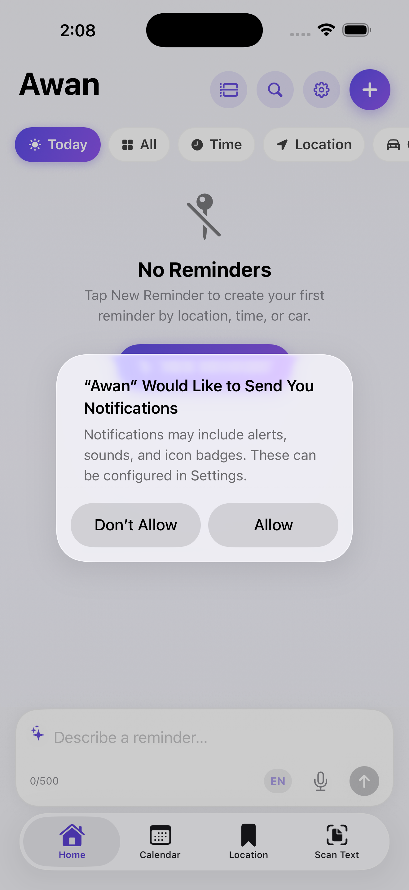 Awan notification permission prompt with Allow button